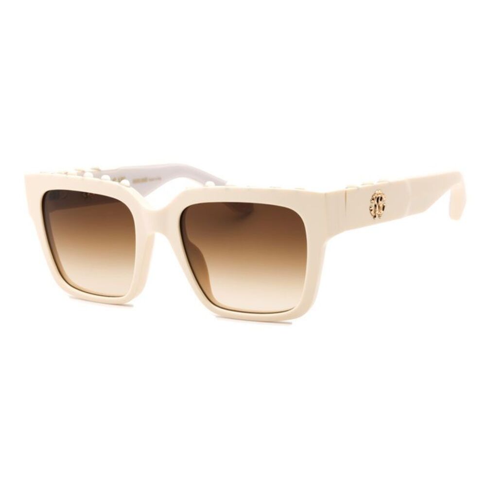 Roberto Cavalli Sunglasses Rectangle Full Rim, Shiny Beige Frame and Brown
